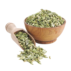 Premium fennel seeds in wooden bowl and scoop product image